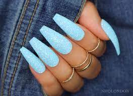 Cinderella Blue Glitter Nails Acrylic Nails Coffin Glitter Blue Acrylic Nails