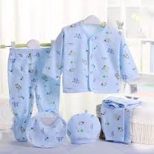 Pikipoo Presents Premium Quality New Born Baby Summer Wear Baby Clothes 5pcs Sets 100 Cotton Baby Boys Girls Unisex Baby Cotton Summer Suit Infant Clothes First Gift For New Born Blue 0 6 Months