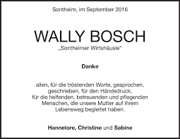 Traueranzeigen von Wally Bosch