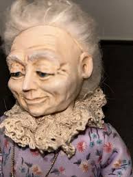 Vintage 1984 Clay Head and Limbs 14” Tall Doll Old Lady Bendable by PAT  BURNELL