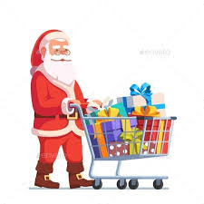 Santa Claus Pushing Shopping Cart Full Of Gifts Shopping Cart Santa Claus Gifts