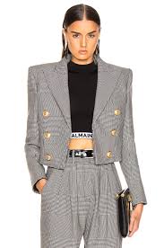 Black And White Plaid Cropped Blazer Balmain Double Breasted Cropped Blazer In Black White Sacos De Moda Moda Ropa De Moda