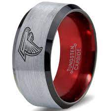 Atlanta Falcons Silver Black And Red Beveled Tungsten Ring Wedding Ring Bands Tungsten Wedding Bands Black Tungsten Rings