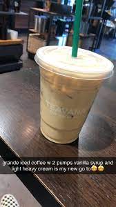 Order Grande Iced Coffee With 2 Pumps Vanilla And Light Heavy Cream Starbucks Drinks Recipes Starbucks Coffee Drinks Iced Starbucks Drinks