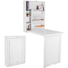 Costway Wandtisch Klappbar Wandklapptisch Mit 2 Hohenverstellbaren Regalen Bartisch Holz Computertisch Mit Stauraum Wandklapptisch Bartisch Holz Wandtisch