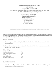 RECORD OF BOARD PROCEEDINGS (MINUTES) Glasgow, KY, June 10, 2024 The  Glasgow Board of Education met at Central Office at 6: