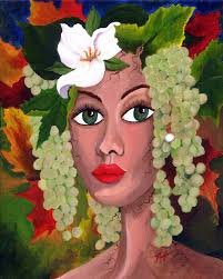 Woman With Grapes & Trillium, Framed Acrylic Painting Print