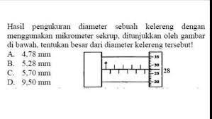 Mikrometer sekrup adalah alat ukur yang biasa digunakan untuk mengukur panjang suatu benda. Hasil Pengukuran Diameter Sebuah Kelereng Dengan Menggunakan Mikrometer Sekrup Di Tunjukan Oleh Brainly Co Id