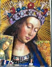 This is my third wool painting. It's not finished yet! There is a lot to be  done. The jewels, hair, face and the more need to be completed. It's taking  what seems