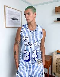 Photos of la lakers new classic jersey for 2021 leaks. Mitchell Ness Nba La Lakers Shaquille O Neal Striped Swingman Jersey In Blue White Asos