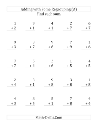 The 25 Single Digit Addition Questions With Some Regrouping A Math Workshe Kindergarten Math Worksheets Addition Addition Worksheets Math Addition Worksheets