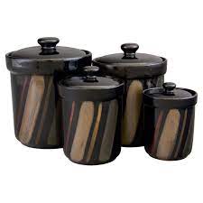Vintage black canister set linda barker canisters tea coffee sugar canisters kitchen storage designer decor vintage kitchenalia. Sango Avanti Black Canisters Set Of 4 Walmart Com Walmart Com