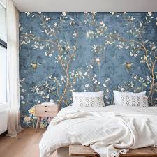 Master bedroom with exposed roof trusses, shiplap walls, and carpet over hardwood flooring. Chinoiserie Wallpaper Mural Peel And Stick Removable Wall Etsy In 2021 Bedroom Wallpaper Accent Wall Chinoiserie Wallpaper Bedroom Master Bedroom Wallpaper