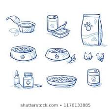 Cute Cartoon Dog And Cat Food Set With Feeding Dish Food Tin And Box And Supplement Icons Hand Drawn Doodle Vector Cartoon Dog Cat Dishes How To Draw Hands