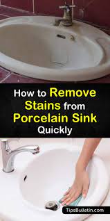 Wet the sink with warm water and sprinkle a little cleaner in the stained regions. 4 Incredible Ways To Remove Stains From A Porcelain Sink Porcelain Sink How To Remove Stain Vinegar Cleaning