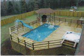 A resurfaced pool deck can be redesigned to mimic some of the most. Astonishing Portable Decks For Swimming Pools With Outdoor Whirlpool Tubs Also Above Ground Pool Sl Pool Deck Plans Swimming Pool Decks Above Ground Pool Decks