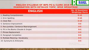 Purchase a bank po competitive exam book for english from market and start preparation. Complete Detailed Syllabus Of English For Ibps Bank Po Clerk Exam 2018 With Marks Weightage Hindi Youtube
