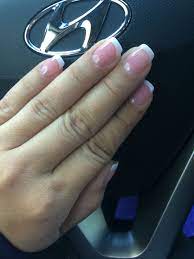 White Tip With White Powder And Medium Pink Powder French Manicure Thin Nails With Thin White Tip White Tip Nails Thin Nails Trendy Nails