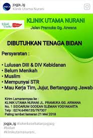 Pendidikan minimal s1 jurusan bahasa, komunikasi dan pariwisata. Lowongan Kerja Bidan Di Klinik Utama Nurani Yogyakarta Universitas Aisyiyah Yogyakarta