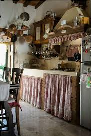 Recessed cabinet curtains in warm neutral stripes. Rustic Kitchen In A Country House Lovely Cabinet Curtains Kitcheninteriordesignvintage Tiny House Kitchen Country Kitchen Farmhouse Country Kitchen Decor