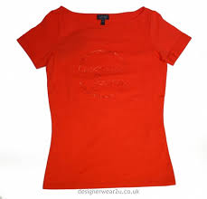 The collection by giorgio armani features the finest italian t shirts for women. Armani Jeans Ladies Orange T Shirt With Diamante Logo Ladies From Designerwear2u Uk