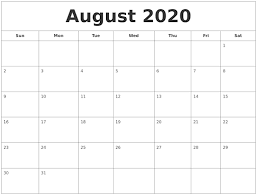 August 2020 Blank Calendar In 2020 August Calendar Blank Calendar Template Calendar Template