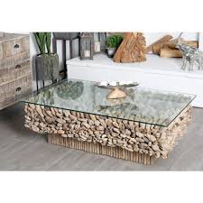 Litton Lane 49 In X 30 In Large Rectangular Natural Driftwood Coffee Table With Clear Glass Top Brown In 2020 Driftwood Coffee Table Coffee Table Decmode