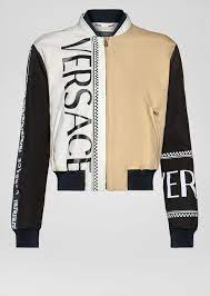 Logo Mix Print Bomber Jacket Neutrals Jackets Coats Printed Bomber Jacket Jackets Versace Jacket