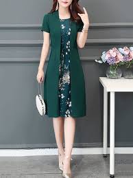 Casual Floral Printed Crew Neck Plus Size Chiffon Dress Casual Chiffon Dress Skirt Fashion Dresses