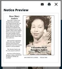 Obituary of Rose Mary Brooks Anders EJC Class of 56/57