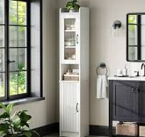 71'' Tall Storage Cabinet, Slim Bathroom Oragnizer, Freestanding Narrow  Floor Linen Cabinet with Fluted Doors for Bathroom Living Room Kitchen  (Cream ...