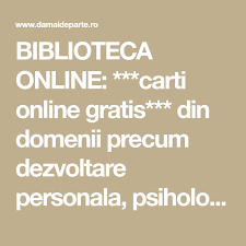 Orice om trebuie sa se inteleaga in primul rand pe sine, pentru ca mai apoi sa aiba capacitatea de a face alegerile bune in viata, indiferent ca este vorba de relatii interumane, de cariera sau despre descoperirea. Biblioteca Online Carti Online Gratis Din Domenii Precum Dezvoltare Personala Psihologie Psihoterapie Beletristica S Carti Online Books To Read Books