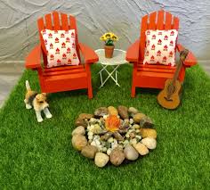 Dollhouse Miniature Campfire Scene Adirondack Chairs Campfire Pillows Table Flowers Guitar Dog Fire Pit 1 12 Dollhouse Miniatures Doll House Miniatures