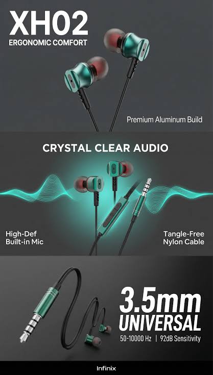 سماعات Infinix XH02 3.5 ستيريو مع ميكروفون - أسود (ضمان رسمي لمدة سنة) -  Vontx Stores | Home Of Electronics