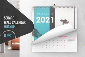 Use these free and amazing premium table calendar mockups to present your unique design sense to be latest design inclusion 2020: Square Wall Calendar Mockups In Indoor Advertising Mockups On Yellow Images Creative Store