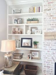 Adjustable shelves in the upper cabinet on the deep side store plans and assorted product samples. Shallow Built Ins Living Room Shelves Farm House Living Room Home Decor Accessories