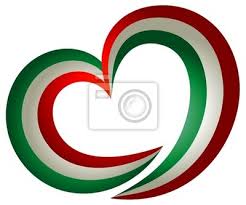 Doppio semicerchio verde e rosso in prospettiva con testo centrale. Logo Italia Wandposter Poster Einwanderer Bezeichnung Vorfahr Myloview De