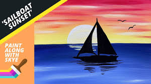 Acrylic painting is a fun and easy way to introduce yourself to art without investing too much time or money. New Video Sailboat Sunset Easy Sailboat Silhouette Acrylic Painting Tutorial For Beginners Skye Pratt Teaching Artist