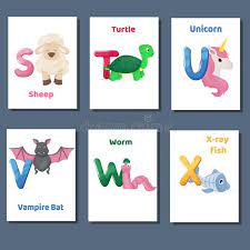 High quality printable flash cards for each letter of the alphabet including images. Alphabet Bedruckbare Flashcards Vector Sammlung Mit Buchstaben S T U V W X Zootiere Fur Englische Sprachbildung Vektor Abbildung Illustration Von Kind Lernen 120361492