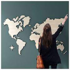 Mapa do mundo tirado no efeito da. Mapa Mundi Decorativo Mdf Madeira Clara Escandinava Viagema Loja Dos Mapas Para Viajantes