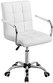 Amazon Com Yaheetech White Desk Chairs With Wheels Armrests Modern Pu Leather Office Chair Midback Adjustable White Desk Chair Desk Chair Leather Office Chair