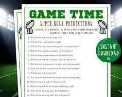Super Bowl Predictions Game Super Bowl Party Games Etsy In 2021 Super Bowl Predictions Superbowl Party Games Superbowl Party
