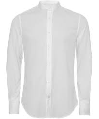 Chemise en lin uni, coupe ajustée, sans col, boutons en pure nacre, poignets simples avec boutons « clou de selle » en palladium, coutures renforcées, 7 points par cm (100 % lin). Ganesh Blanc Texture Sans Col Chemise Jules B