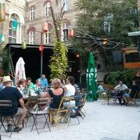 Is drinking a fóti zwickl by fóti kézműves sörfőzde at dürer kert backstage. Durer Kert Beer Garden In Budapest