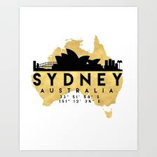 Sydney Australia Silhouette Skyline Map Art The Beautiful Silhouette Skyline Of Sydney And The Great Map Of Australia In Map Art Sydney Skyline Map Art Print