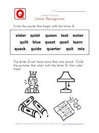 Words are shown below the pictures. Letter Q Words Recognition Worksheet All Kids Network