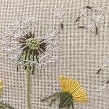 Botanical Embroidery Dandelion Hoop Art Wildflowers Fiber Art Gift For Plants Lover Floral Hand Embroidered Framed Wall Decor Embroidery Flowers Pattern Sewing Embroidery Designs Hand Embroidery