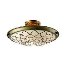 Metal Decor Beige Stained Glass Tiffany Three Light Semi Flush Mount Ceiling Light Susuohome Com