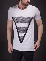 E1 Men Net Triangle Down T Shirt White Erkek Tisort Tisort Modelleri Erkek Giyim