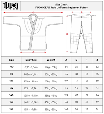 Size Chart Ippon Gear Judo Gi Beginner Future Ippon Shop Com
